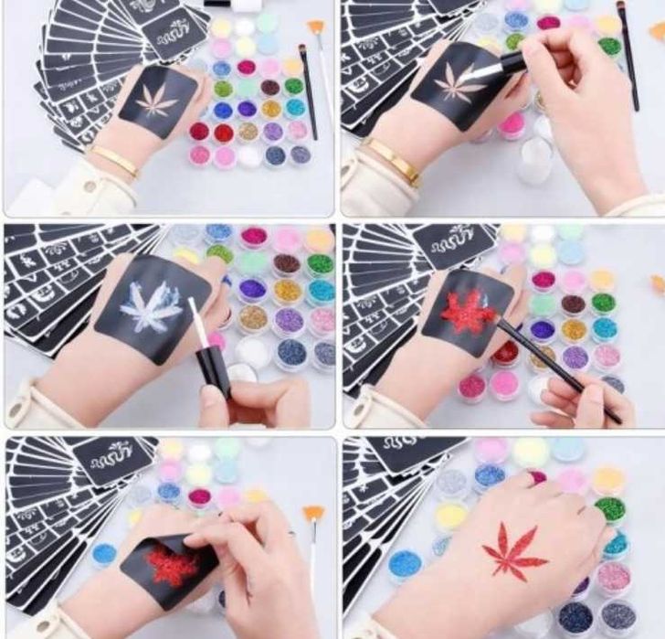 Zestaw do tatuaży brokatowych – kreatywna zabawa dla dzieci