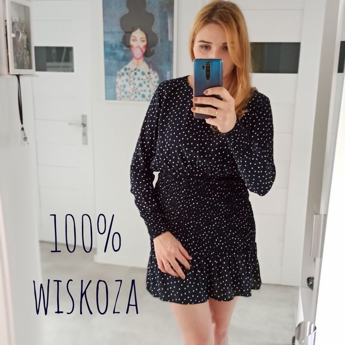 Seksowna zwiewna sukienka w kropki z falbanką L 40 Top Shop wiskoza