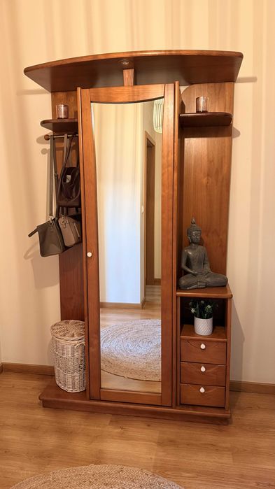 Roupeiro de Hall com Espelho e Sapateira | Madeira | Luz Automática