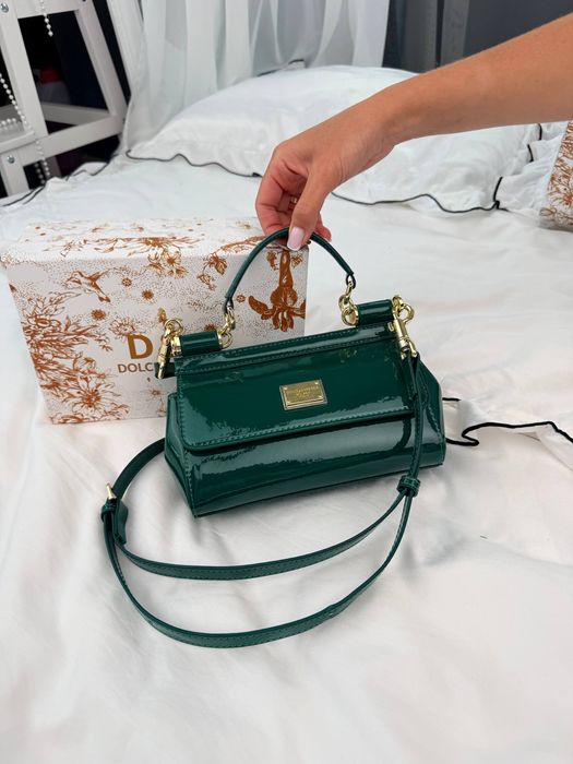 Сумка Dolce & Gabbana Mini Sicily Green Patent Leather with Gold Hardwa
