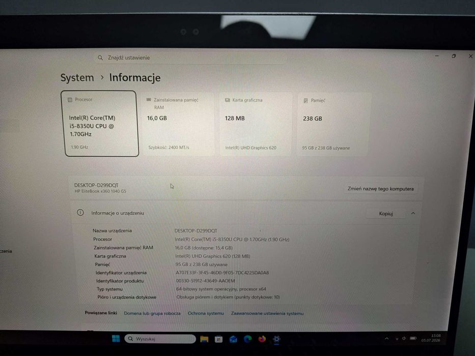 ELITEBOOK x360 1040 G5 i5 / 16GB / NVME / LTE / Win11