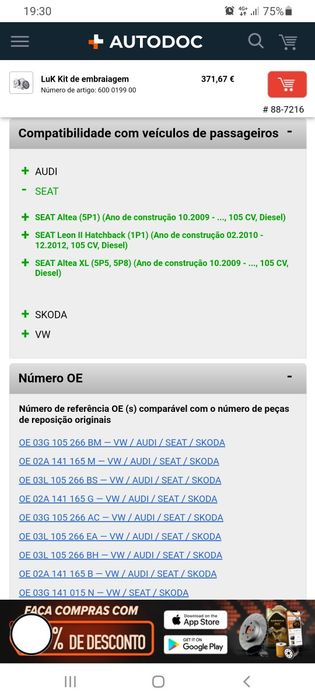 Kit embraiagem Luk VW, Audi, Seat, Skoda