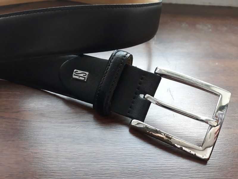 Czarny Włoski skórzany pasek SF