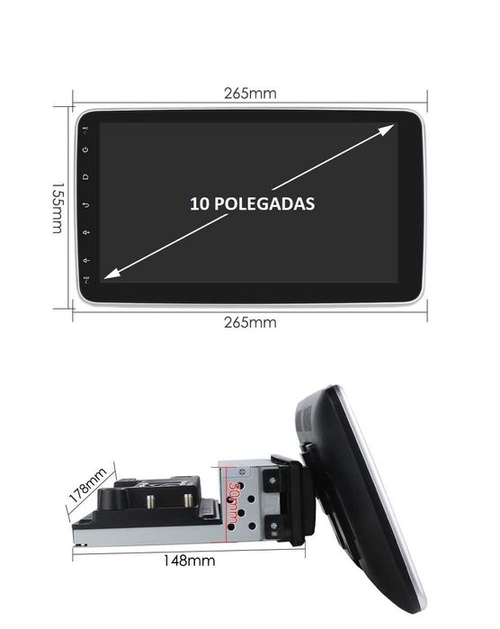 Rádio 1 DIN Android com ecrã ajustável de 10 polegadas Novo