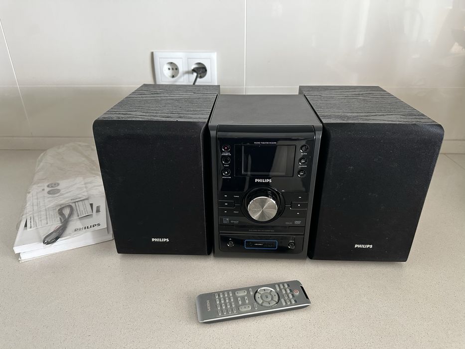 Aparelhagem Sistema Som Philips rádio CD DVD USB + comando + manual