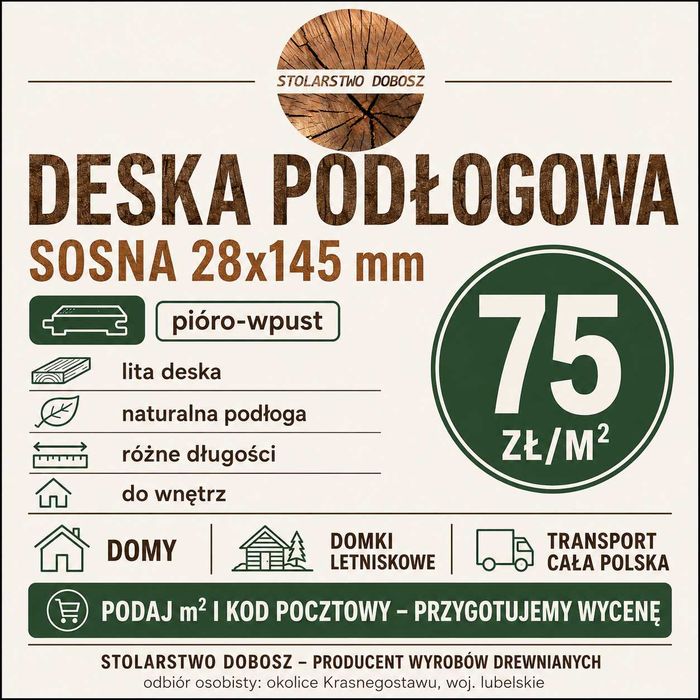 Deska podłogowa sosna 28x145 mm pióro-wpust | Producent