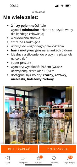 Bidon 2000 ml nowy różowy