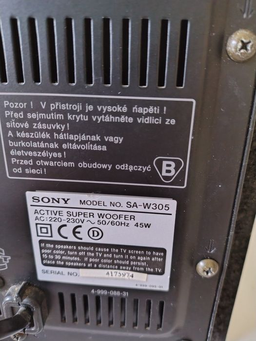 Subwoofer Sony modelo SA-W305 amplificador