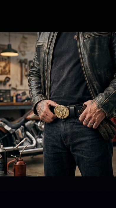 Czarny skórzany pasek Harley Davidson Orzeł