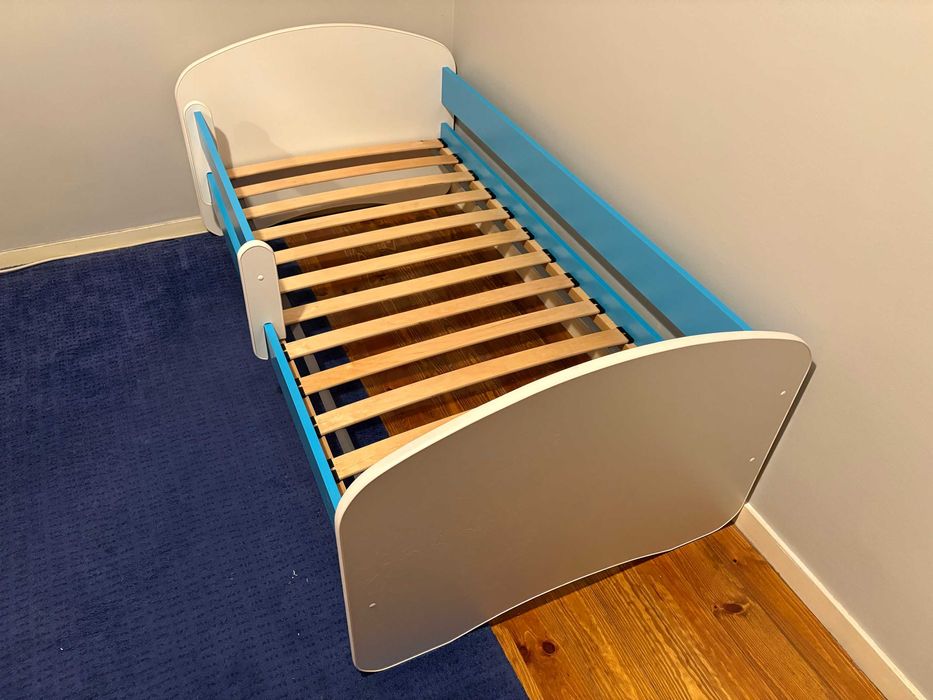 Cama infantil com uma gaveta e colchão, cor azul, 160 x 80 cm