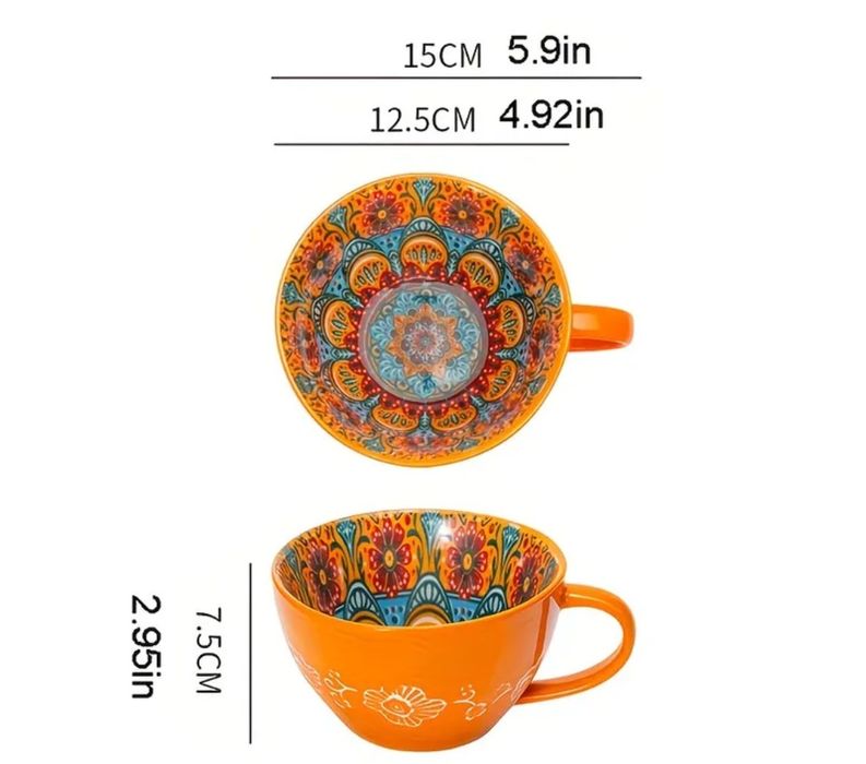 Kubek 4 sztuki, zestaw kubków ceramicznych w stylu bohemian