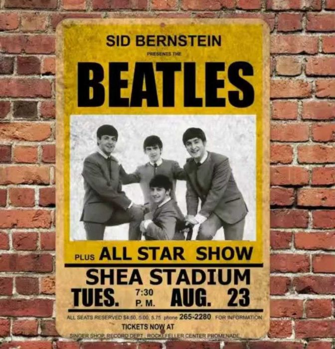 Плакат постер на металле Концерт Битлз Shea Stadium 14х20 см