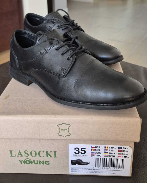Buty skórzane czarne, rozmiar 35, firmy Lasocki