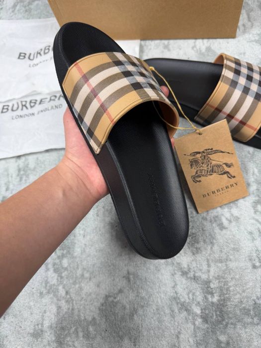 Brberry slides brown, барбері слайдс коричневі, тапочки Burberry, тапочки барбері