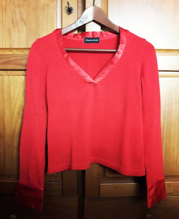 Camisola vermelha com efeito estilo cetim 100% algodão, tamanho M