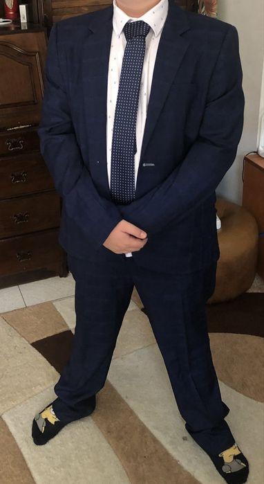 Garnitur granatowy w kratę 164