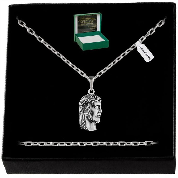 Elegancki Srebrny Męski Łańcuszek + Medalik Jezus Pr. 925 Prezent + Gr