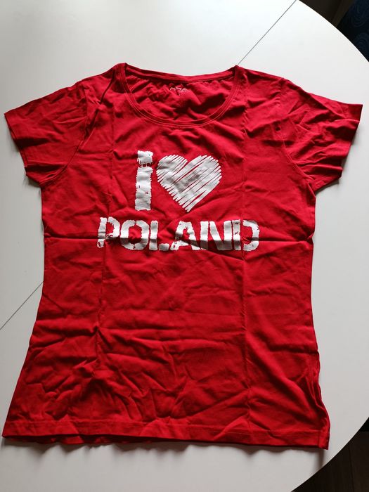 Nowa koszulka t-shirt damska czerwona I love Poland rozmiar L Polska
