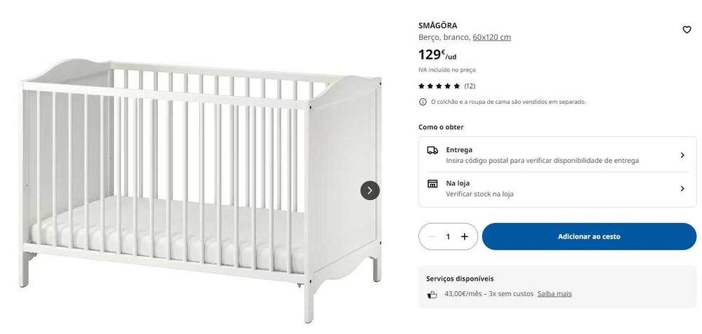 Berço com colchão novo nunca usado