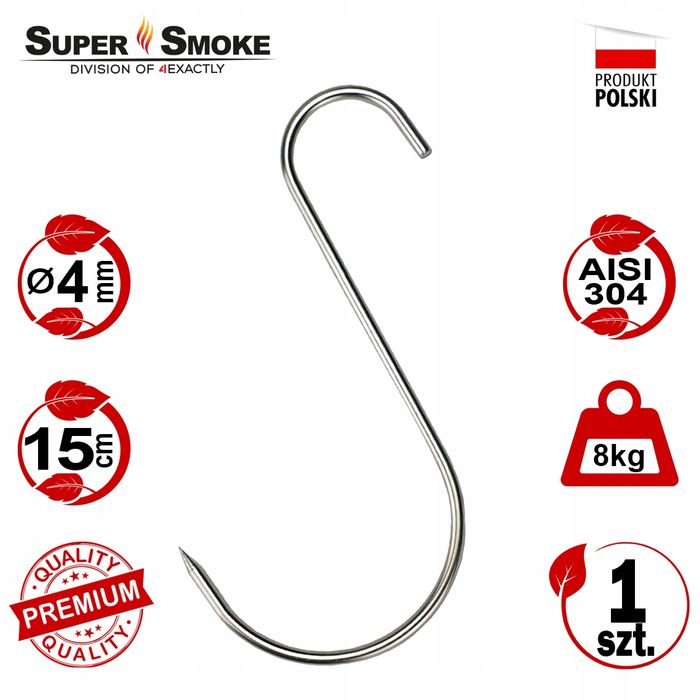Hak Wędzarniczy Super Smoke typu "S" do mięs i wędlin 4mm 15cm Premium