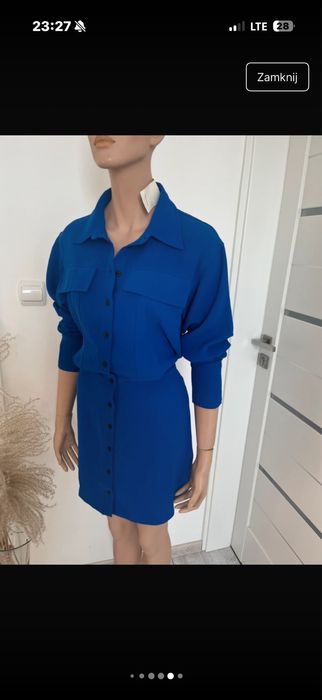 Kobaltowa Reserved śliczna koszulowa sukienka szmizjerka 42 XL