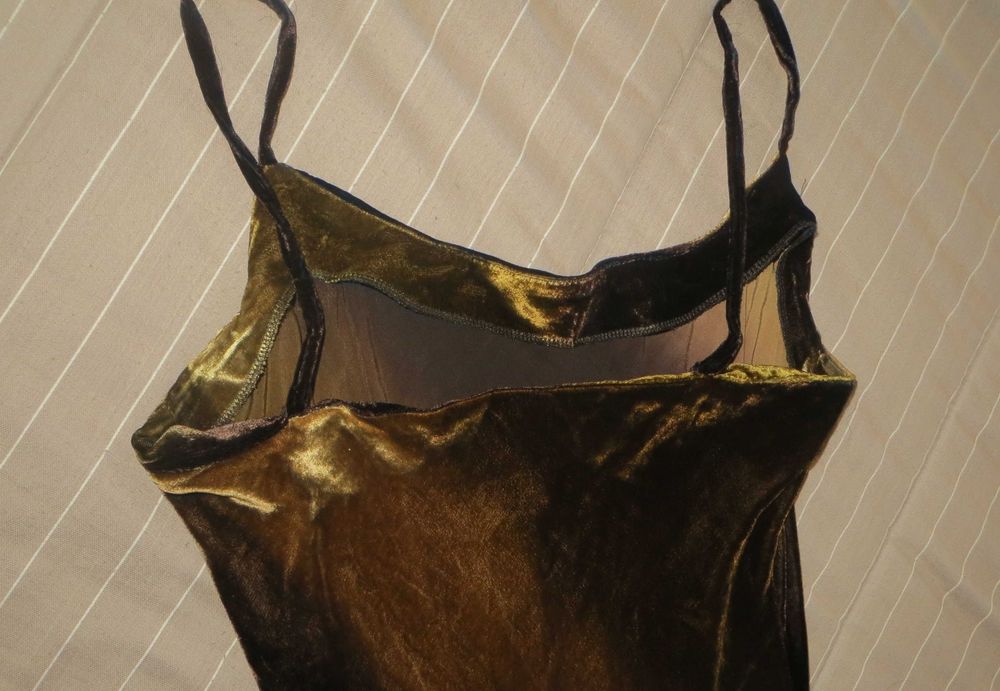 Vestido Veludo castanho degradé até ao dourado - Modelo Único, Tam. M