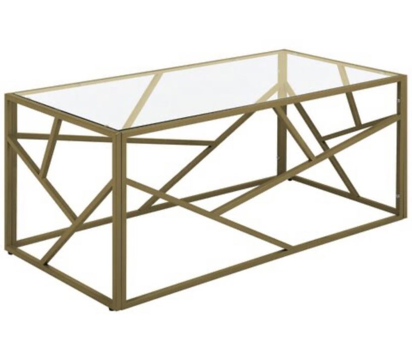 Mesa de centro dourada com vidro