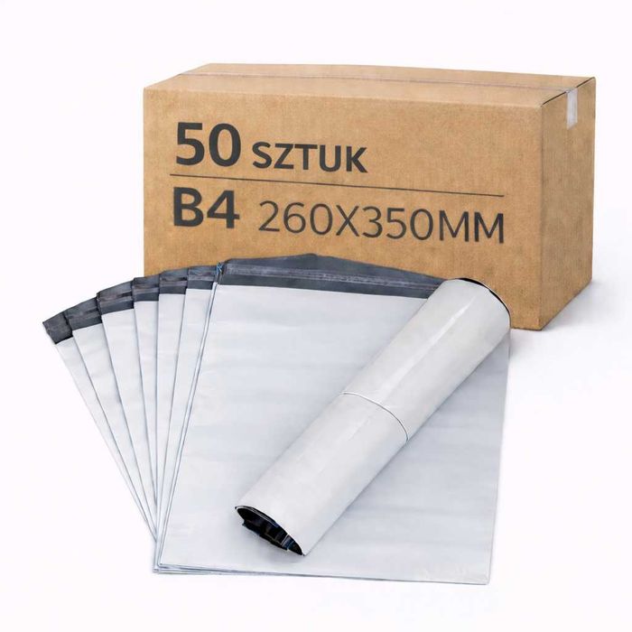 Foliopaki kurierskie 260×350mm szarobiałe Premium LDPE 55µm 50szt