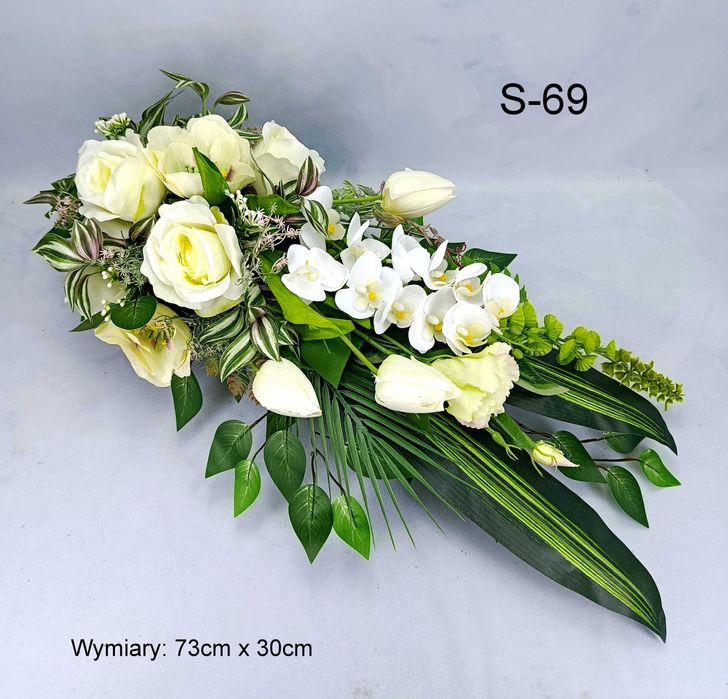 Kompozycja kwiatowa, stroik na cmentarz, na grób, storczyk, tulipany