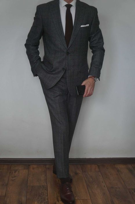 Garnitur męski Bytom szary grafit krata zignone 100% wełna elegancki 182/100/88