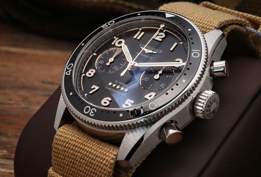 Longines Spirit Flyback Chronograph COSC Chronometer NATO L3.821.4.53.9 Pilot Sportowy Zegarek Męski