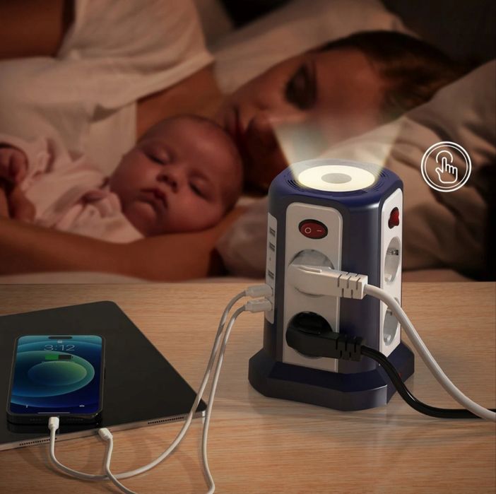 In Przedłużacz  8x gniazda + 5x USB Rozgałęziacz Złodziejka