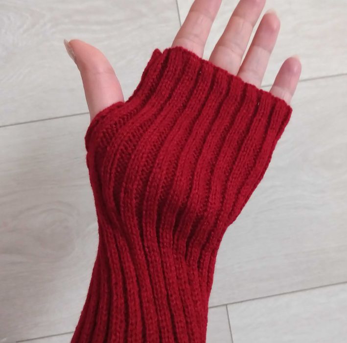 Burgundowe rękawiczki prążkowane mitenki unisex