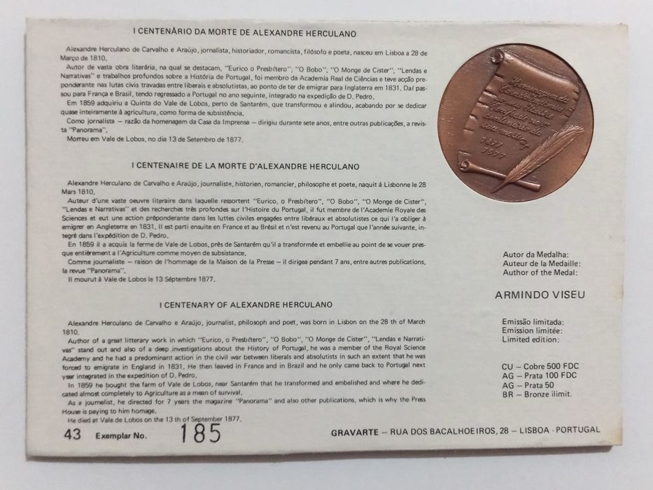 Filo-Medalhística - Alexandre Herculano