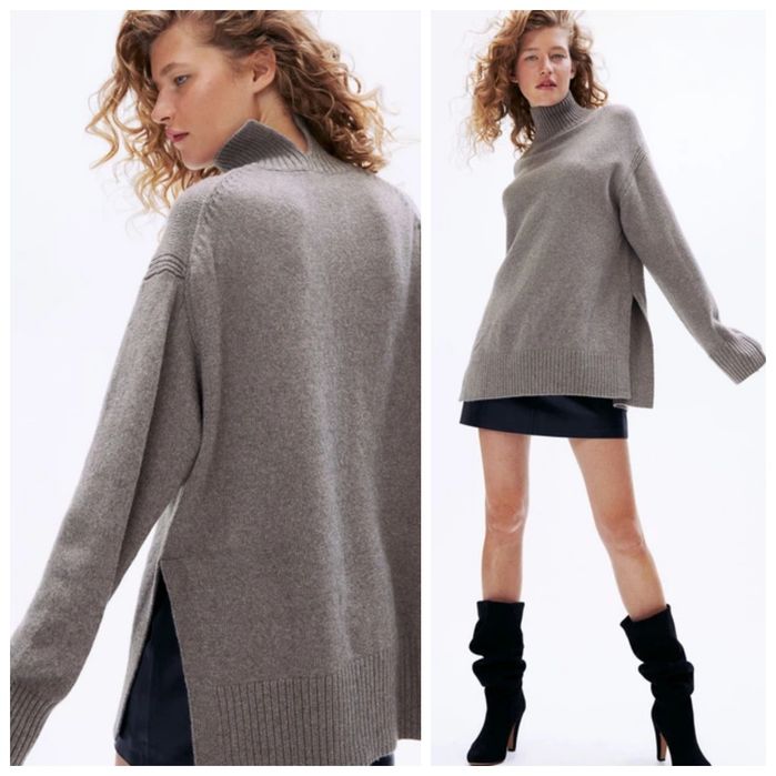H&M S-M pudełkowy sweter z wełną w kolorze taupe kakao