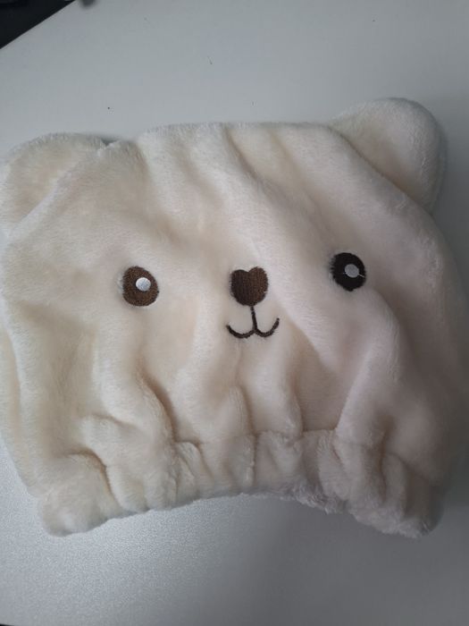 Pluszowy prysznicowy czepek turban na głowę miś