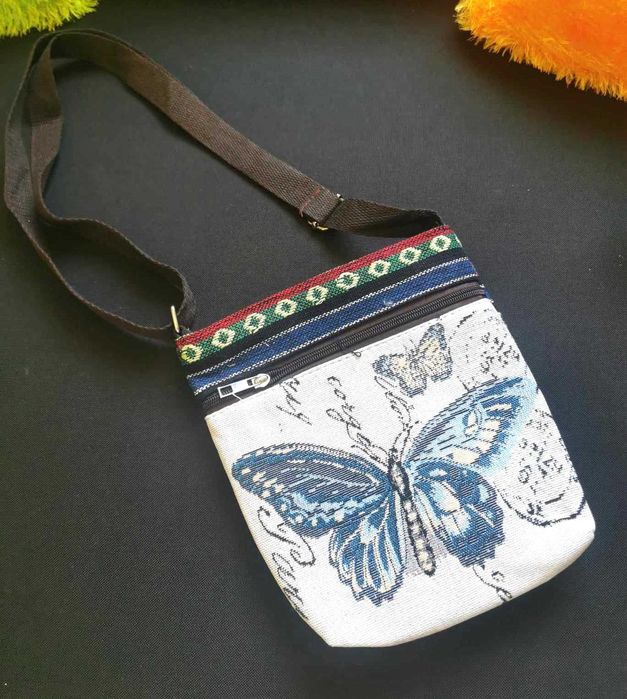 Torebka płócienna z motylem boho vintage