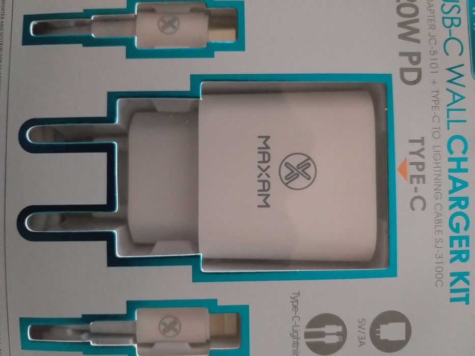 Carregador MAXAM Tipo USB-C PD 20W com Cabo Lightning 1m Branco64586100654465120