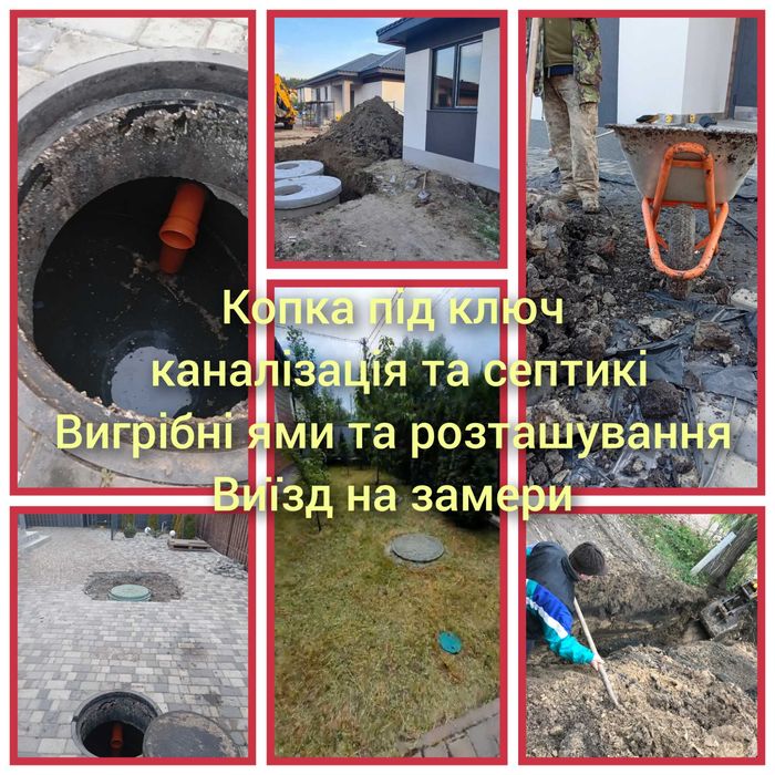 Каналізація копка Септіків.Вигрібні ями з кілец.Дренажні перелівні ями