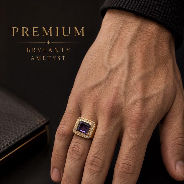 Złoty sygnet 18K waga 16,04g brylanty ametyst rozmiar 18