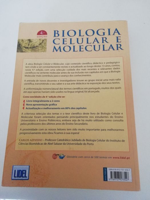 Livro Biologia Celular e Molecular de Carlos Azevedo.