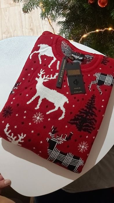 Sweter męski damski męski 60% bawełna święta  czerwony renifer