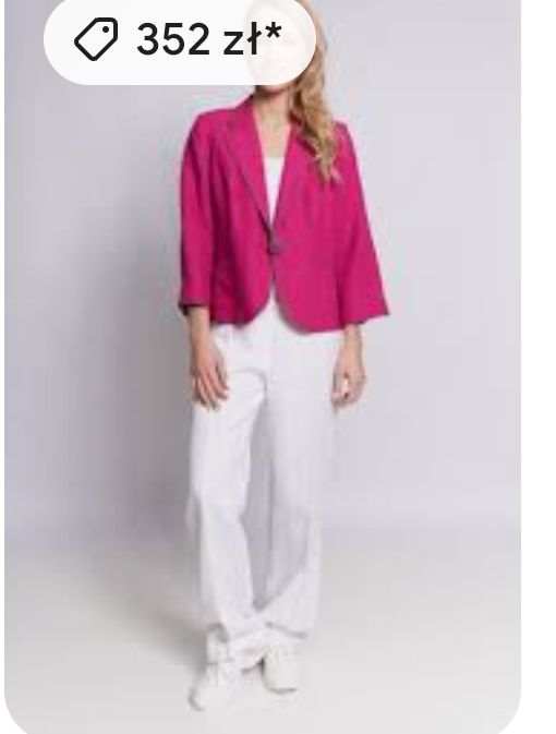 Żakiet len fuksja r50/52 z marszczeniem
