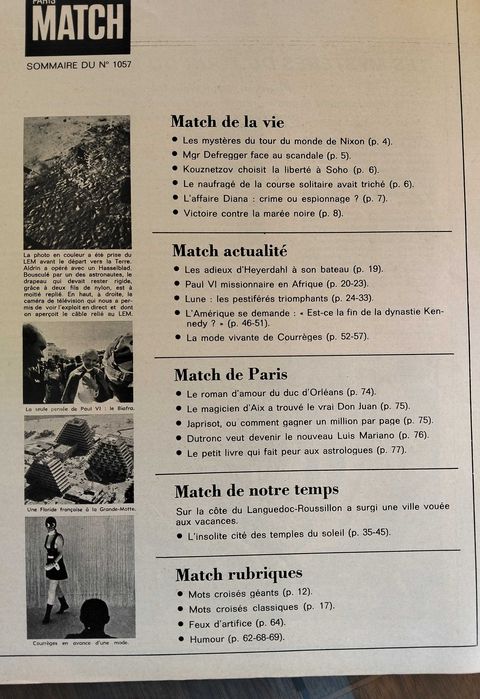 Paris Match número 1057 de 9 de Agosto de 1969
