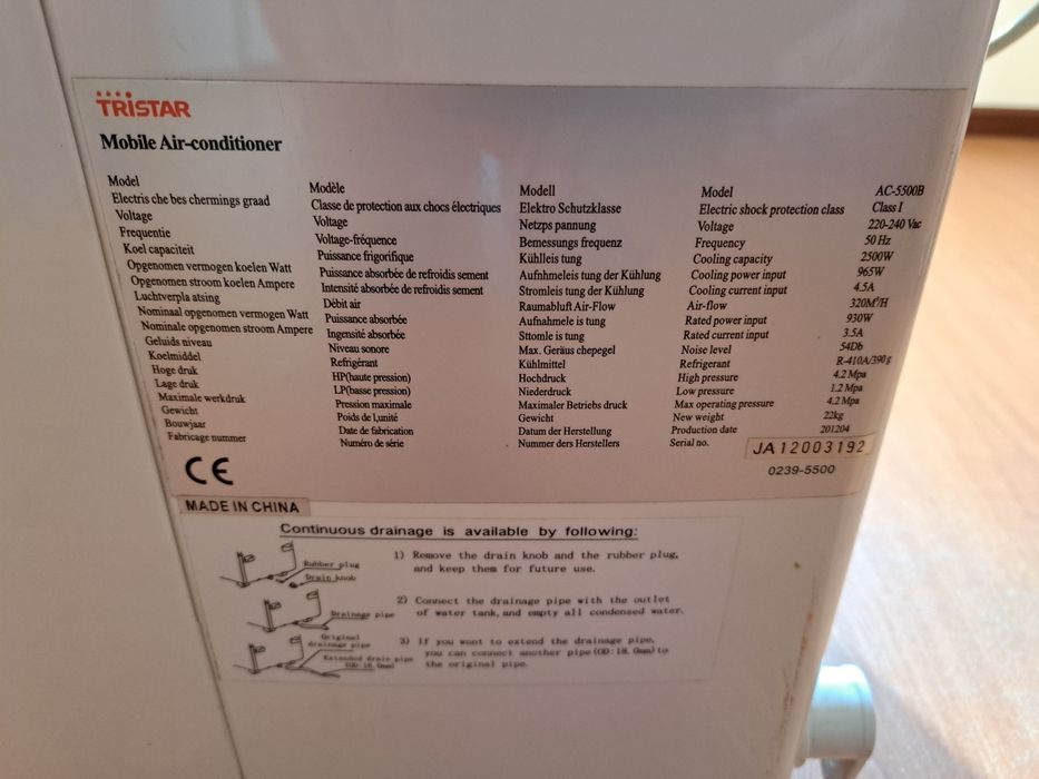 Ar condicionado Portátil Tristar model AC5500B