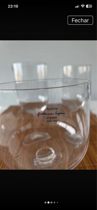 Set copos cristal assinatura Fatima Lopes  branco, tinto e agua