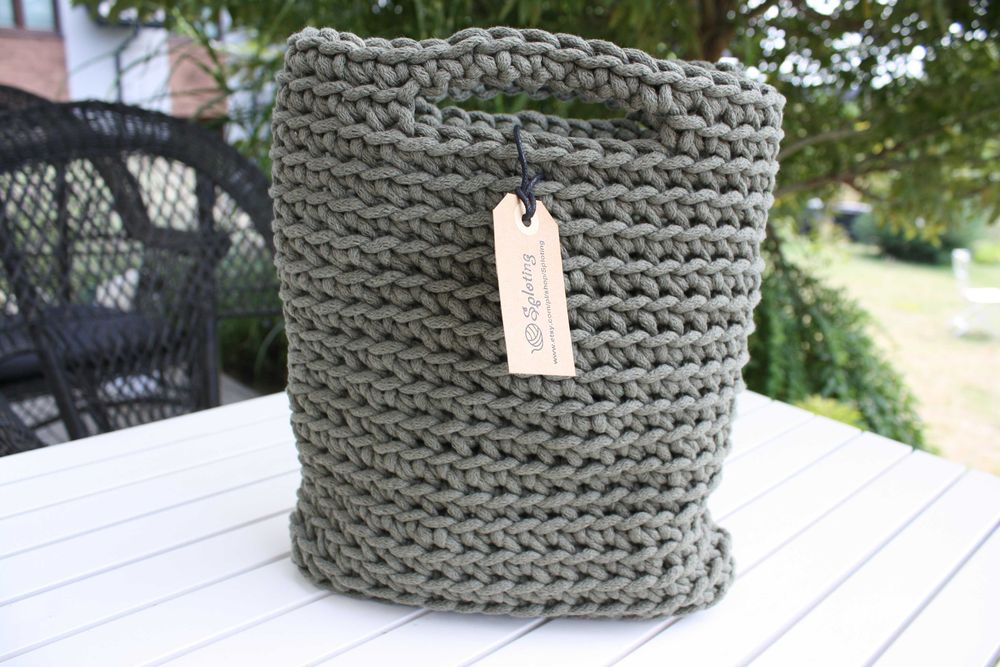 Sploting - torba szydełkowa A4, bawełna, kolor khaki