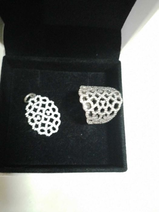 Pandora original conjunto de pendente e anel lace tamanho 52