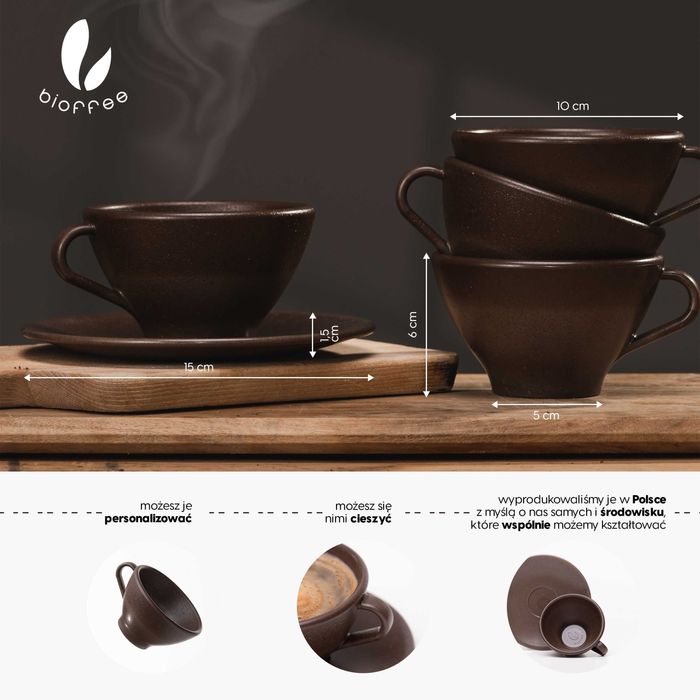 MADE FROM COFFEE | 6x Zestaw filiżanka z fusów kawy i biomateriału