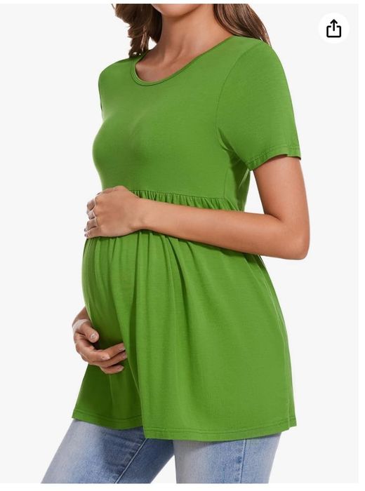 Swobodna koszulka ciążowa, rozkloszowana, zielona, rozm. S BRYNMAMA